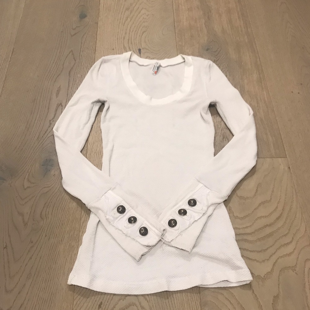 Free people white thermal top with buttons xs